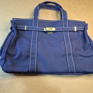 Coral Strands Classic Navy Canvas Satchel with Gold-Tone Accents And Pad Lock
